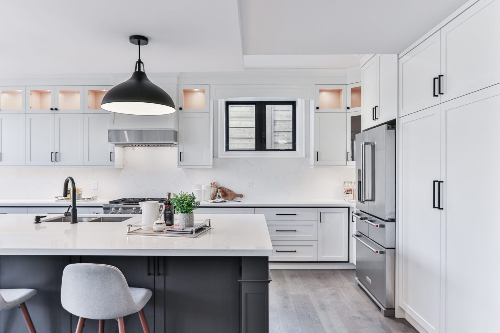 Modern custom kitchen cabinets with wood doors in a Toronto home